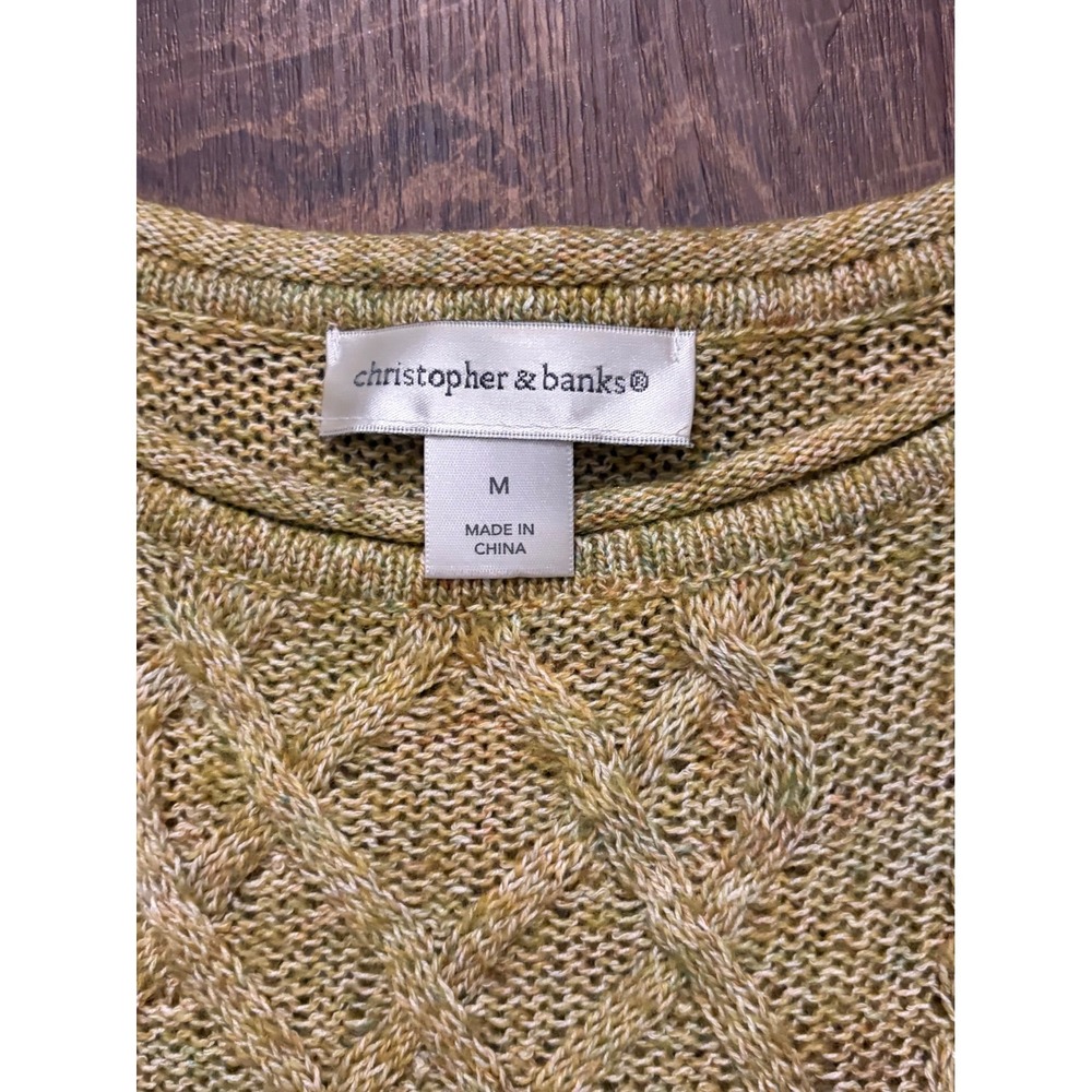 Christopher & Banks Avocado Cable Knit Sweater 3/4 Sleeve M Boho Preppy Fall - Picture 5 of 5